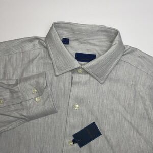 NEW David Donahue Button Down‎ Dress Shirt Men Medium Pearl Grey Herringbone L/S